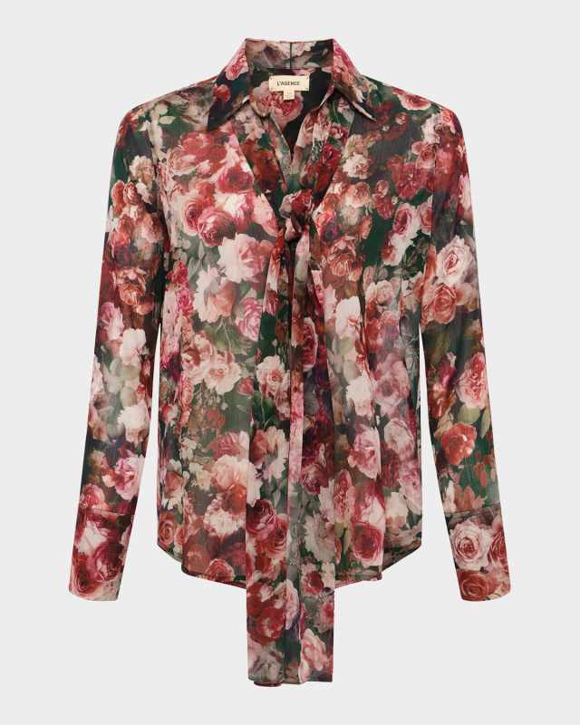 Basil Floral Blouse with Neck Scarf